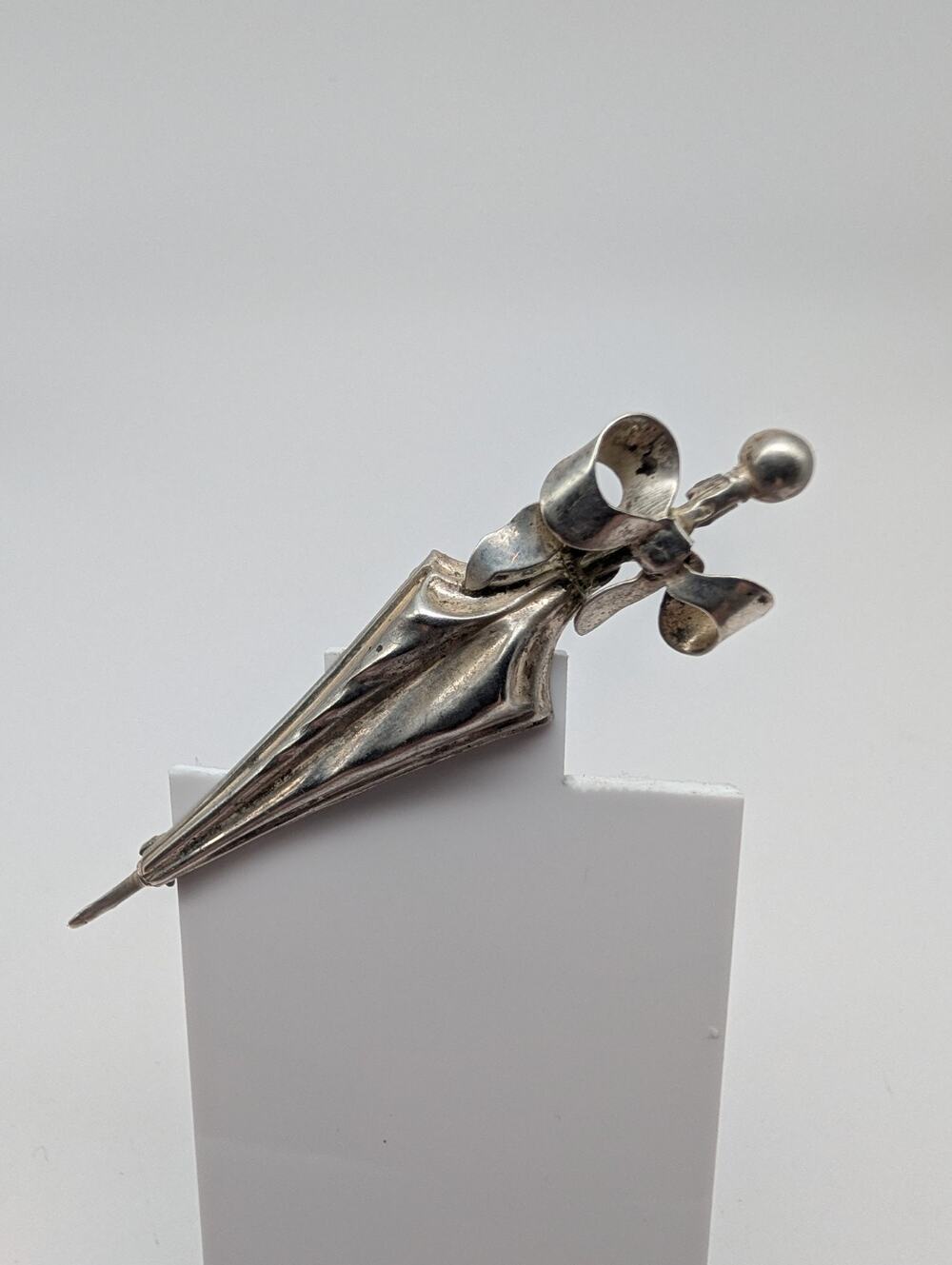 Vintage BEAU Sterling Silver 925 Umbrella Shaped Brooch Pin